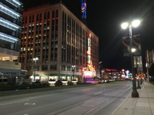 Detroit Street Scene of Fox Theater At Night