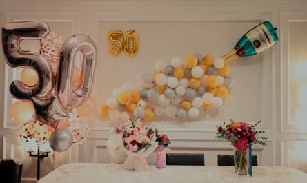 Vibrant blooms and colorful balloons artfully arranged at an event