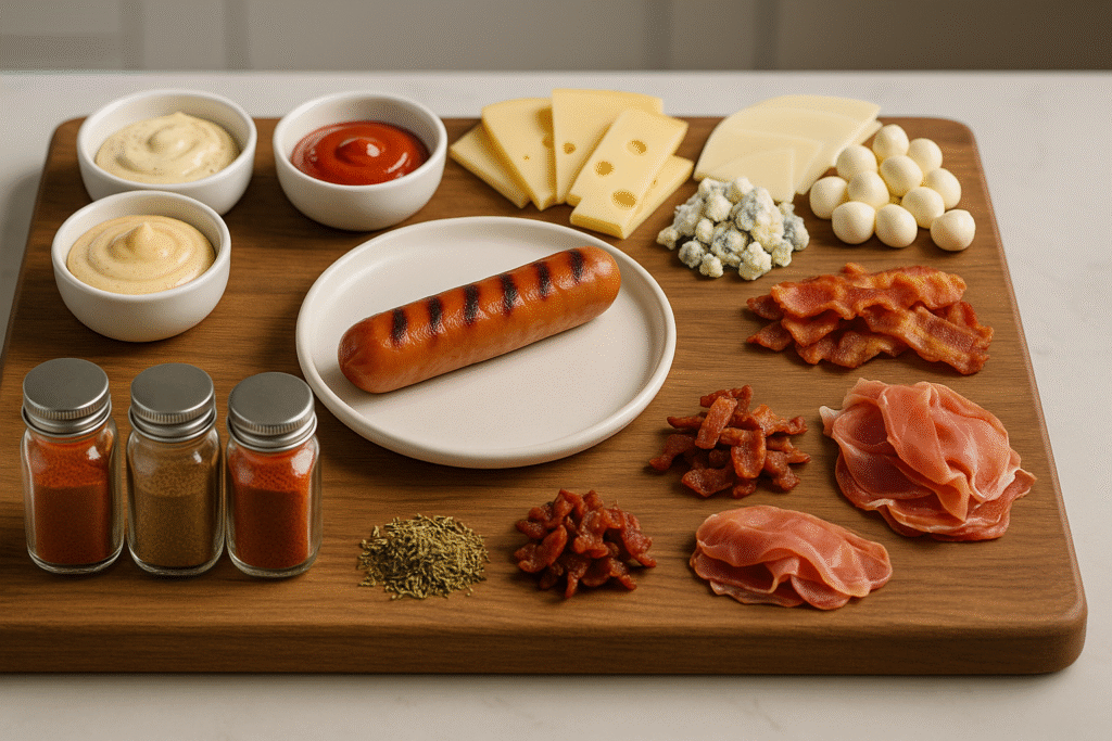 Variety of gourmet toppings and meats