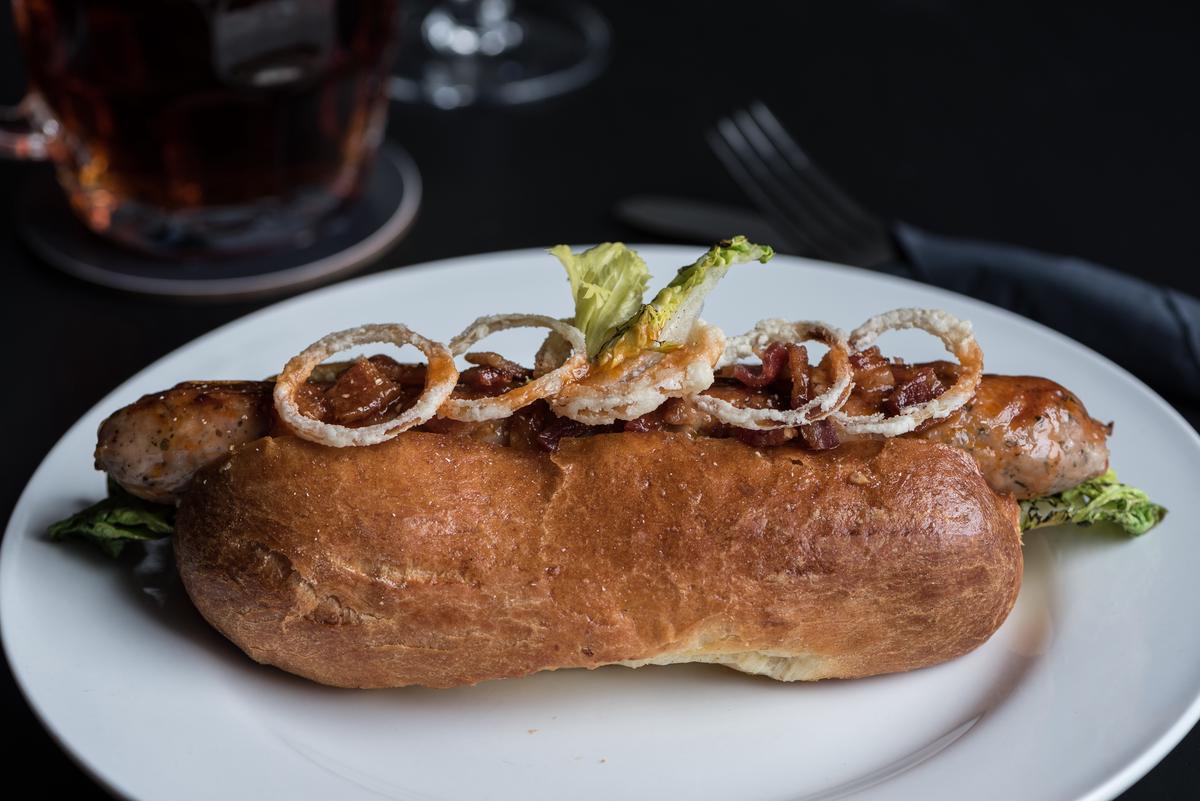 Image of freshly prepared gourmet hot dog toppings