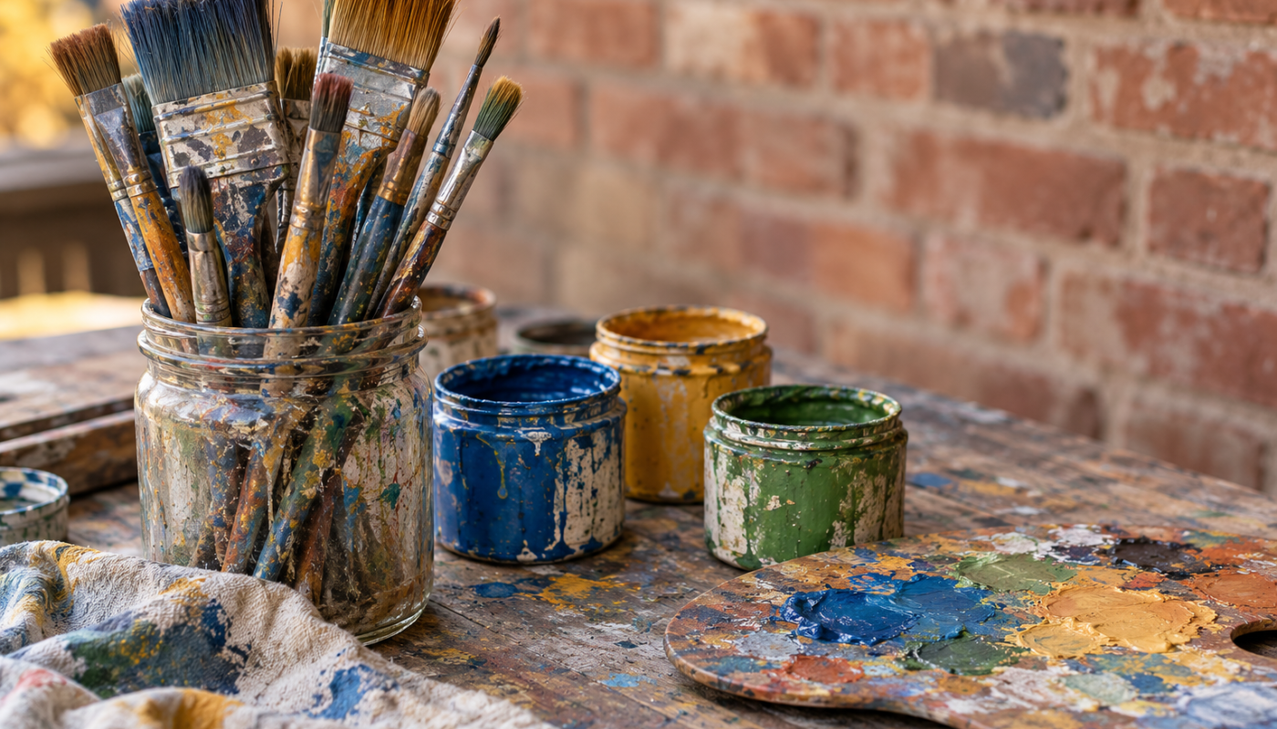 AI-generated illustration of paintbrushes and paint cans accompanying the Millington history mural funding story