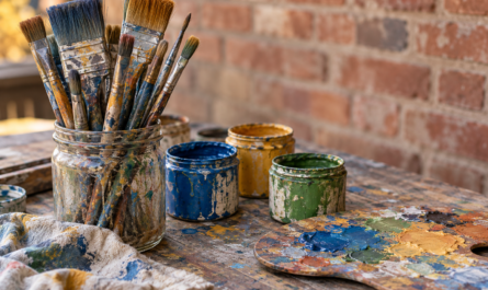 AI-generated illustration of paintbrushes and paint cans accompanying the Millington history mural funding story