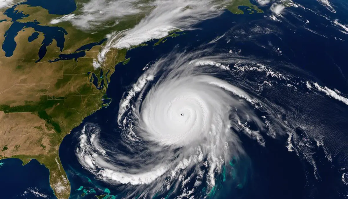 A satellite image showing the path of a hurricane over Florida