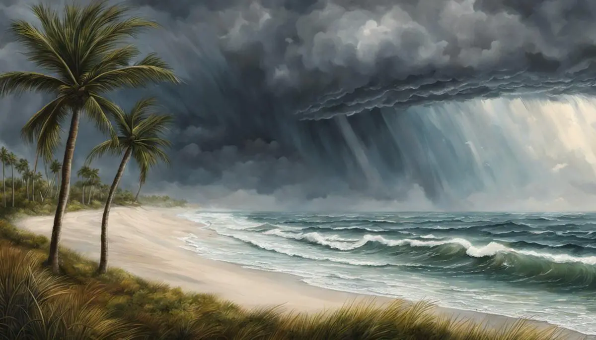 Illustration of a hurricane approaching the coast in Florida